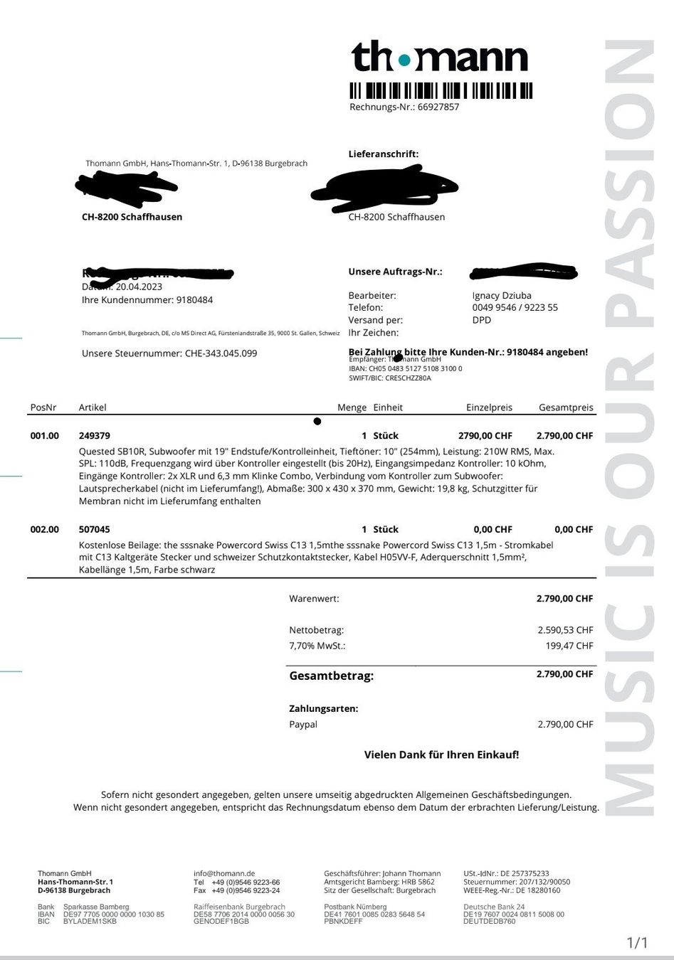 Casse acustiche: QUESTED SB10R Subwoofer – Usato da Feuerthalen venduto da HanMoe 3
