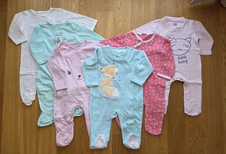 6 Strampler Pijama Set Baby Mädchen Rosa Hellblau 74