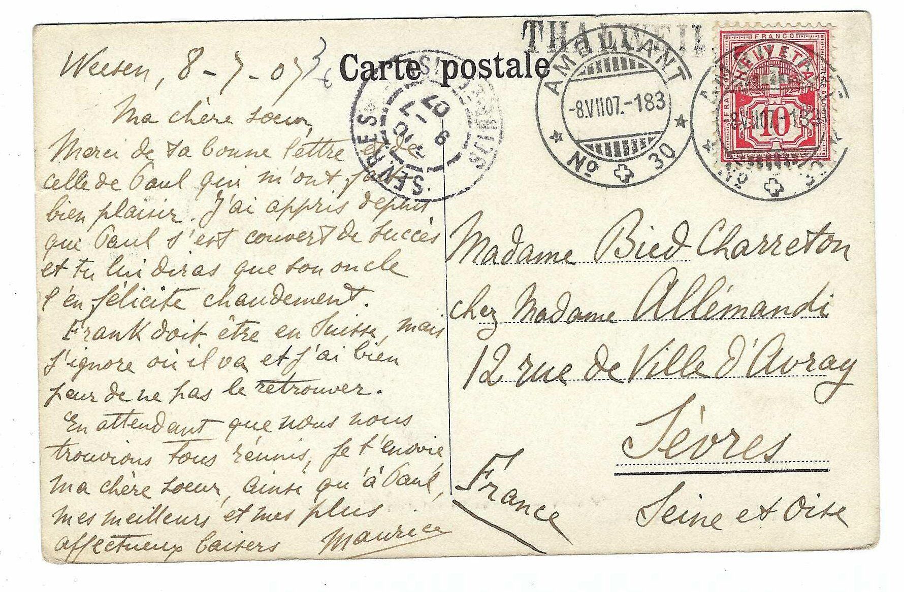 Tutti i francobolli: Stabstempel Thalweil 1907 wd – Usato da Aarau venduto da fussball-fussball