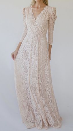 Abito da sposa in pizzo bianco boho vintage, taglia L/XL