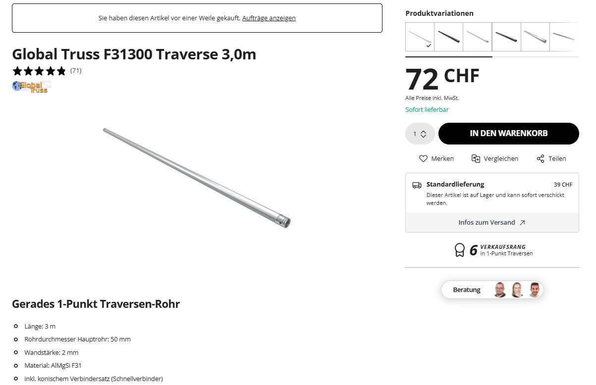 Tralicci: Global Truss F31300 Traverse 3,0m – Nuovo e nell'imballaggio originale da Tägerwilen venduto da fel_l6vb 1