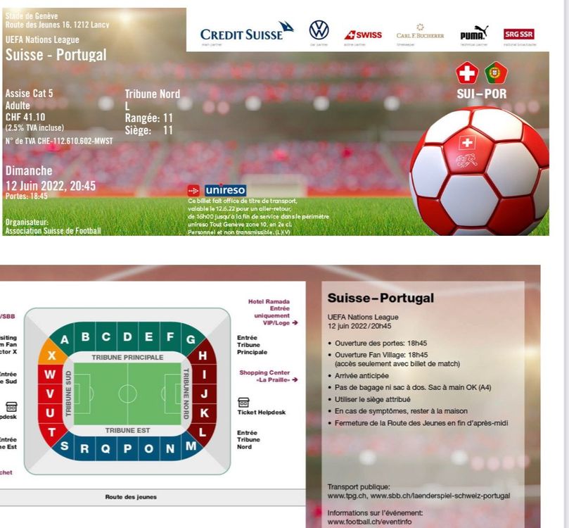 4 Tickets für Schweiz Portugal (Nations League) Kaufen auf Ricardo