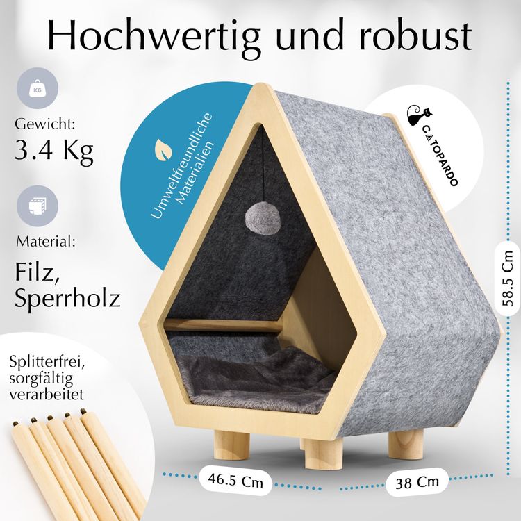 SUPMO Katzenhütte CAT Head - Schwarze Filzhöhle Für Katzen 40x40 Cm