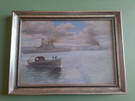 Bild mit Schiffen und Boot auf dem Wasser gerahmt