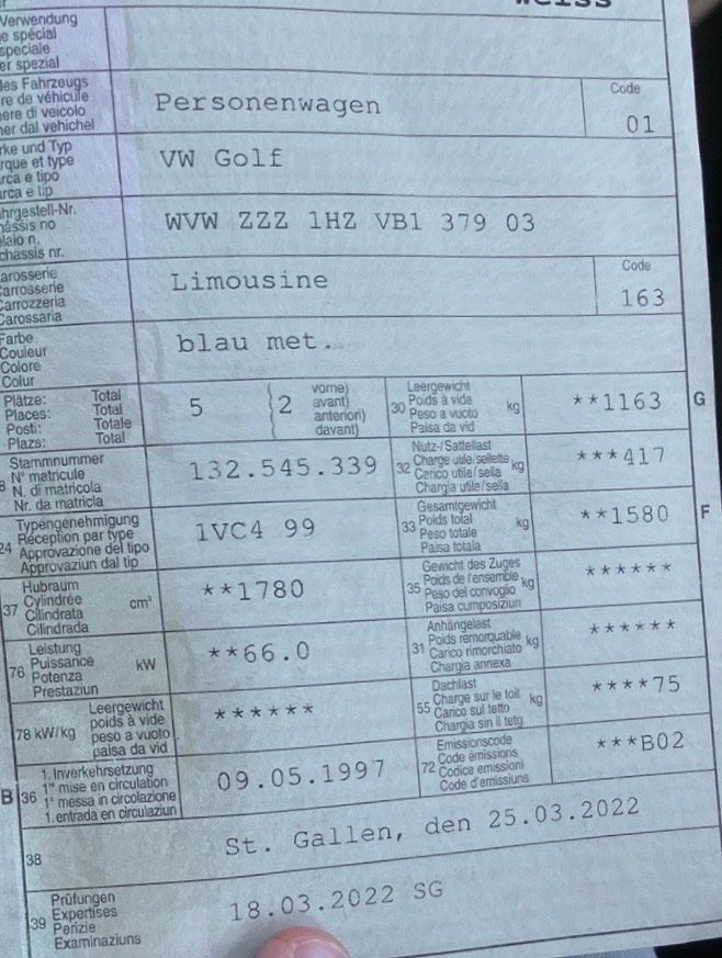 VW Autos: VW Golf 3 1.8 Automat, blau, technisch tiptop – D'occasion à Ebnat-Kappel par nadine1994 5