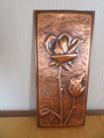 Antikes Kupfer Wandbild mit Rose in Relief, Vintage Deko!