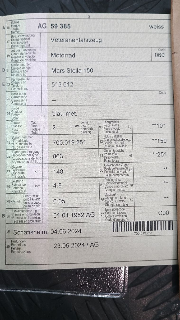 Strasse: Mars Stella 150, absolute Veteranen Rarität in der Schweiz  – Gebraucht aus Suhr von Benz023 4
