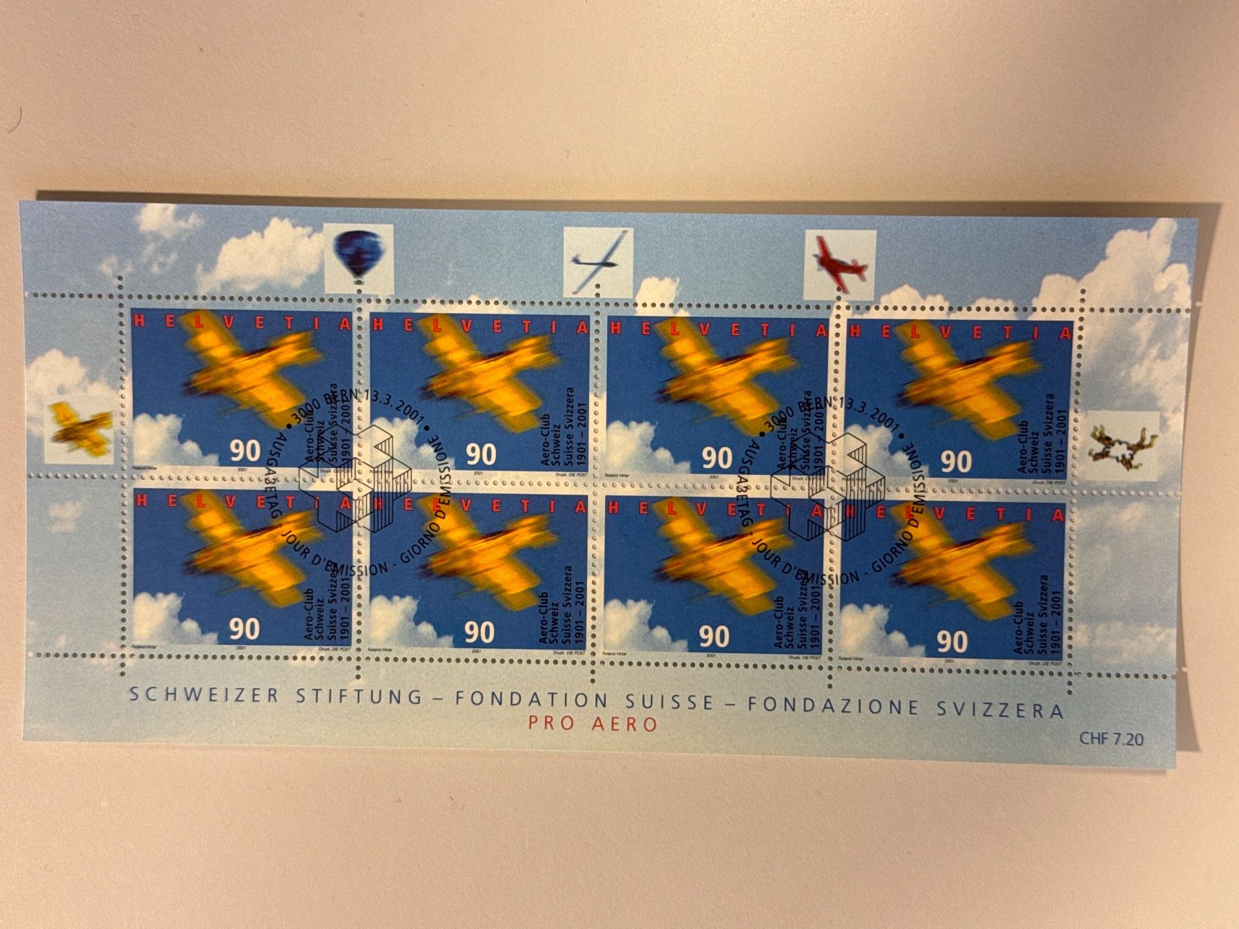 Tutti i francobolli: 2001 Pro Aero Bogen, Schweizer Stiftung, ET - Stempel – Usato da Küssnacht am Rigi venduto da SUOMIMASTER