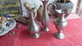 3 ZinnKrüge Vase klein  1 Zinn Stube 95% 2 Zinn 95%