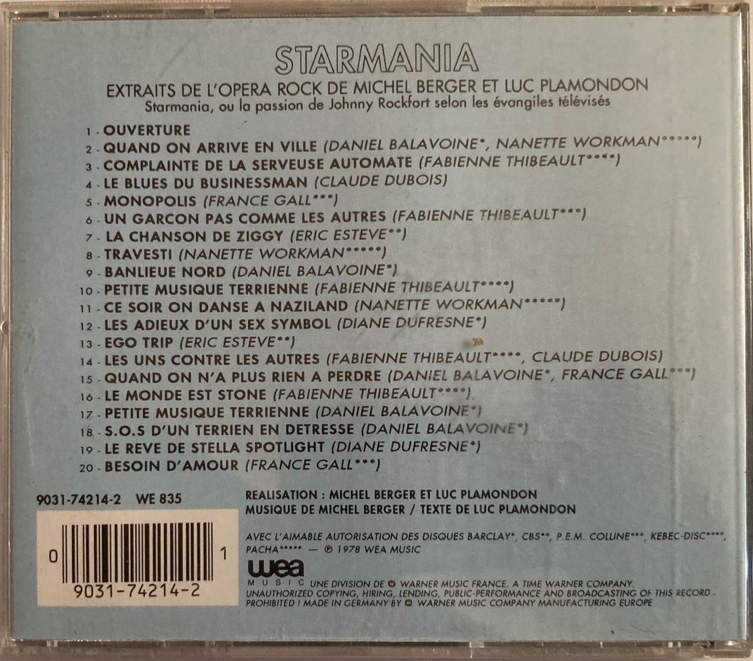 CD: MICHEL BERGER / LUC PLAMANDON - STARMANIA – Usato da Poliez-Pittet venduto da Newtown-Records 1
