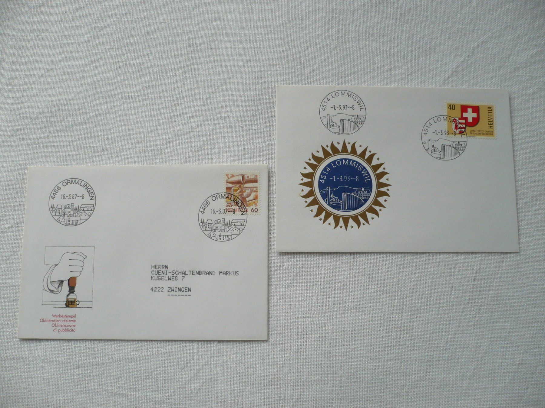 Tutti i francobolli: Werbedatumstempel - ET 4466 Ormalingen / 4514 Lommiswil – Usato da Zürich venduto da saltandpepper008