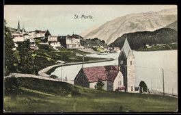 AK St. Moritz, Kirche am See und Ort