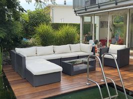 Gartentisch mit Apple Bee Gartenstühle (6) & 8-tlg. Lounge