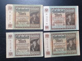 🇩🇪 Lot 4x Weimar hyperinflation 5000 Mark 1922