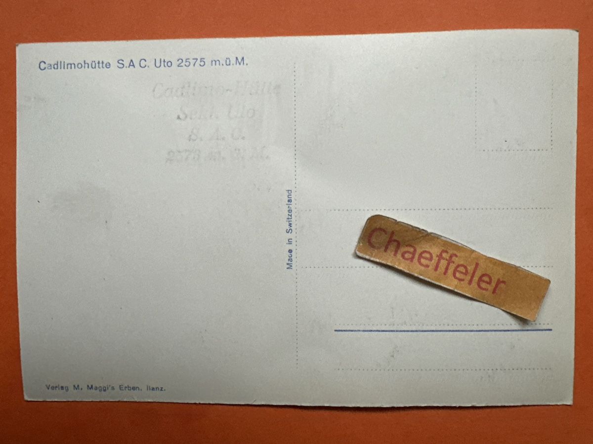 Cartoline postali: Alte Ansichtskarte Cadlimohütte S.A.C. Uto 2575 m.ü.M. – Usato da Zürich venduto da Chaeffeler 1