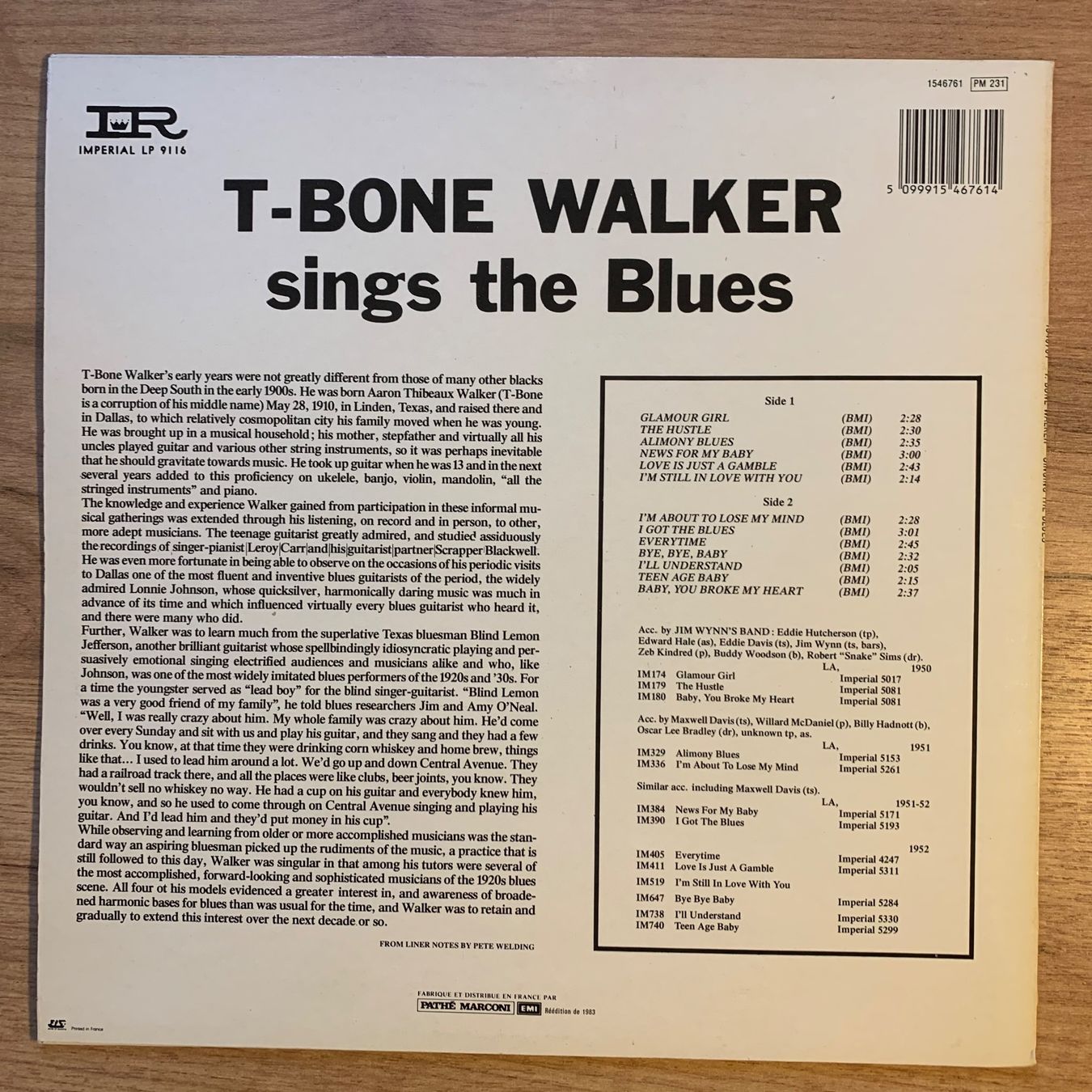 Dischi in vinile: T-BONE WALKER - SINGING THE BLUES...RE FR 1983...VG/VG+ – Usato da Gals venduto da Diskopatshop 1