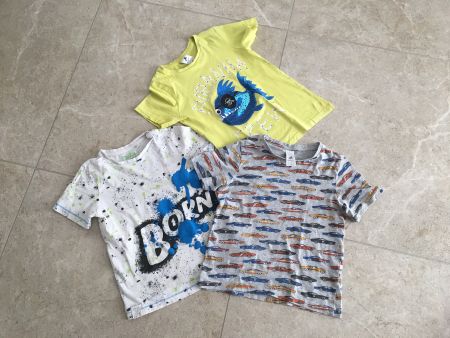 3 Jungen T-Shirts Gr. 128 Pirat Fisch Auto Sommer Baumwol...