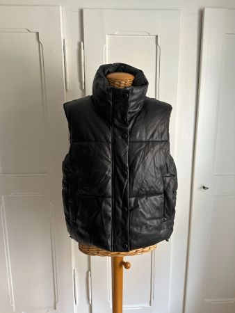 ZARA - Puffer Lederweste schwarz L