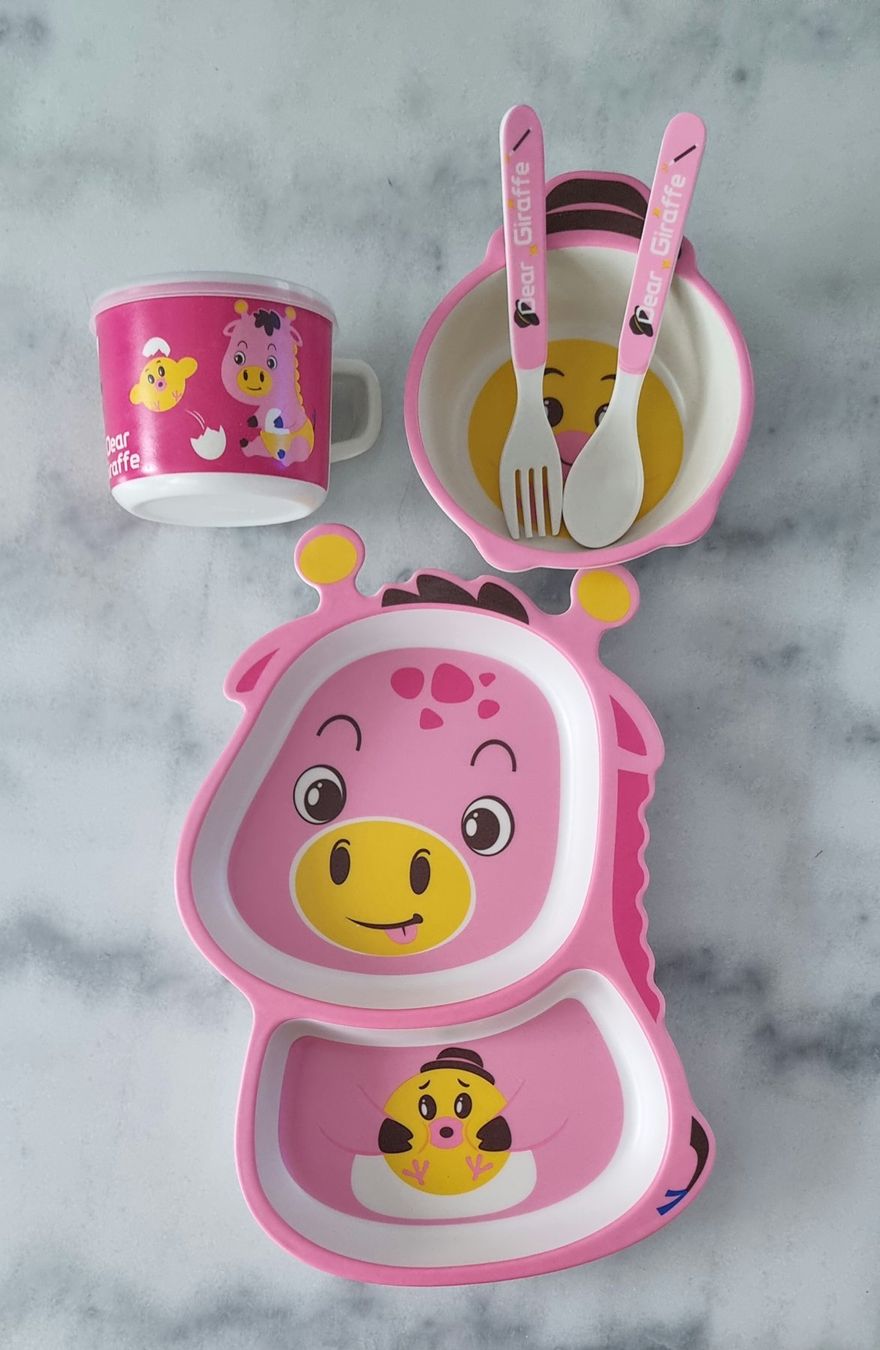 Set di piatti: KINDER GESCHIRR-SET Eco Bambo "DEAR GIRAFFE " – Nuovo e nell'imballaggio originale da Stäfa venduto da BURG23 1