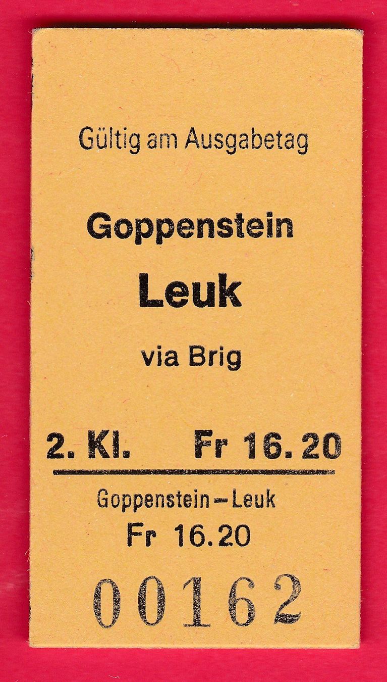 Biglietti: KARTON BILLETT, GOPPENSTEIN - LEUK, 2.KLASSE, EINFACH – Usato da Oberrieden venduto da Gebirgsstelze
