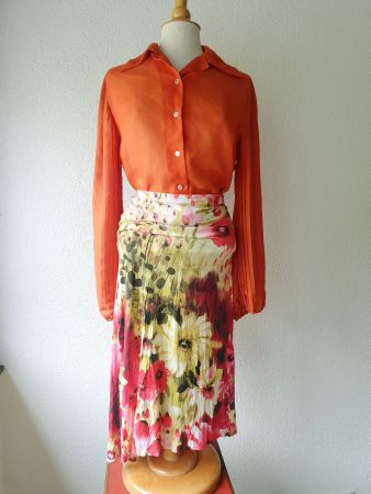BLUSE 44 42 L VINTAGE TUNIKA orange TOP zu JEANS ROCK Jacke