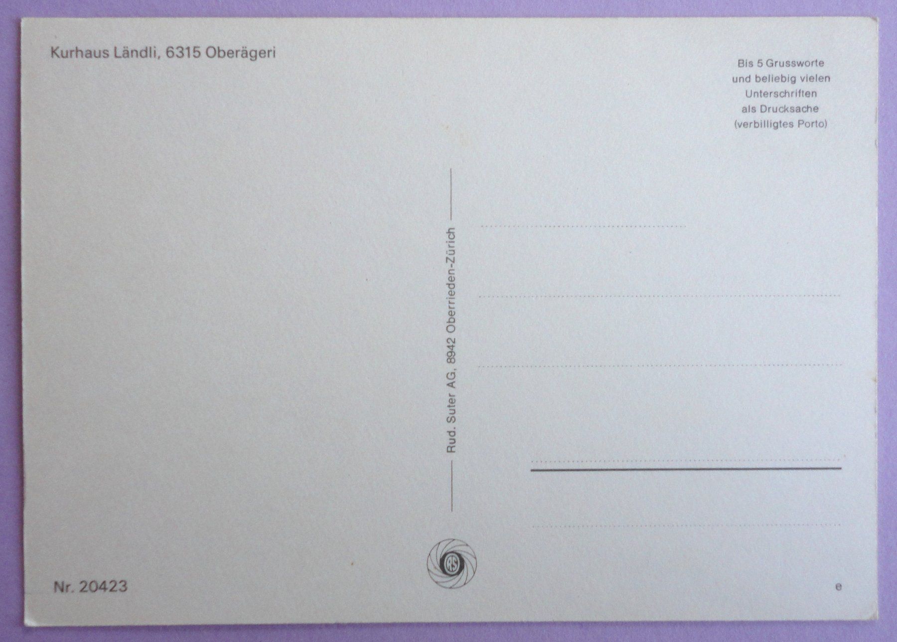 Cartoline postali: Kurhaus Ländli, Oberägeri – Usato da Fétigny venduto da Billy2miny 1