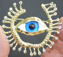 Brosche - G-885 – Auge Blau – Strass - 6,4 x 5,7 cm