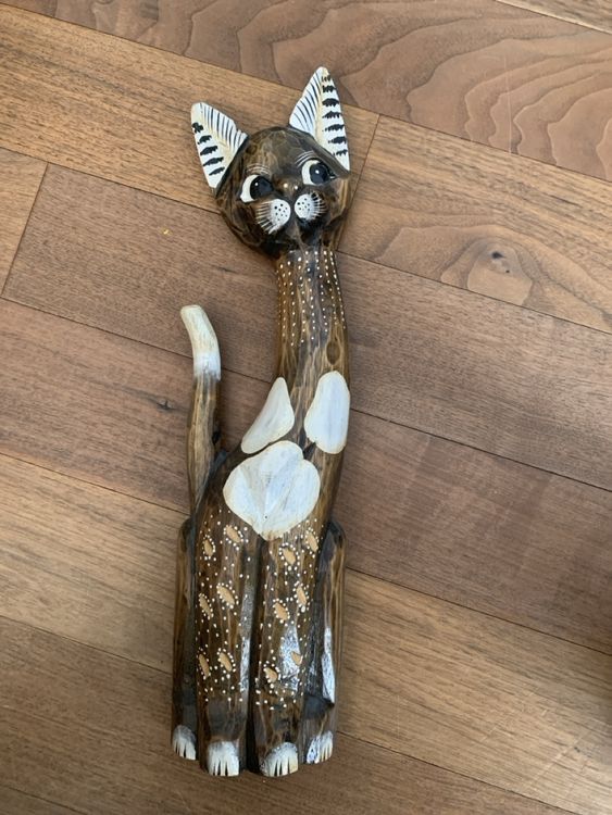 Holz Katzenfigur-Set – Niedliche Handwerks-Deko Zum Aufstellen (15x10 Cm, Kiefernholz)