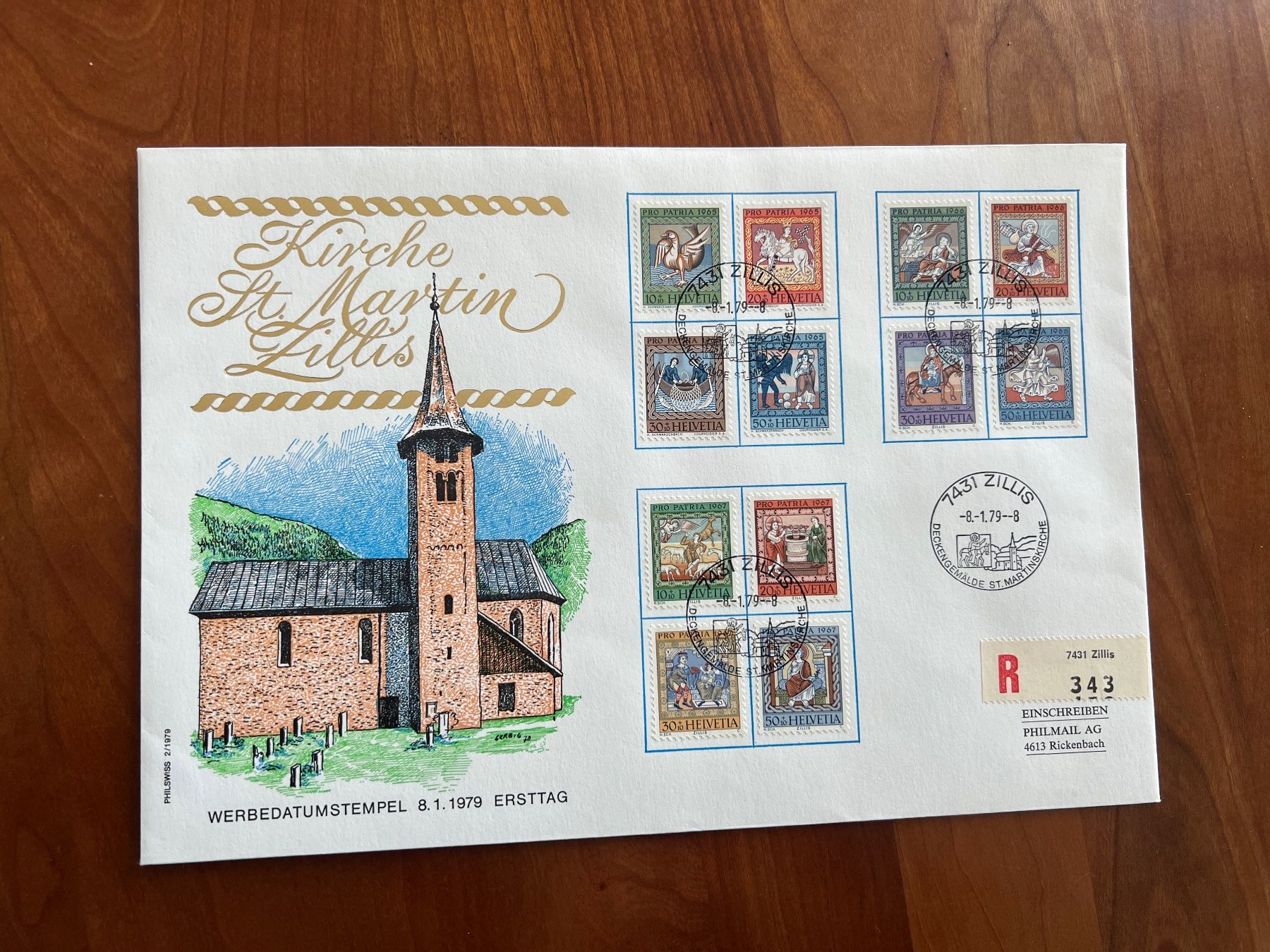 Tutti i francobolli: FDC Grossbrief Deckengemälde St. Martin  08.01.1979  (S19) – Usato da Hinwil venduto da Sidi4