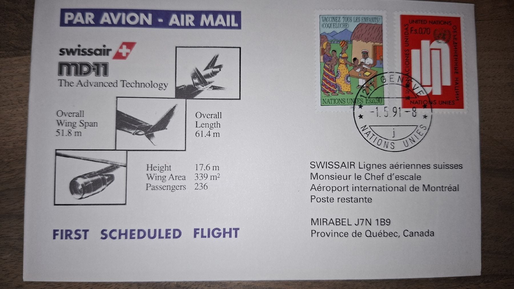 Alle Briefmarken: Swissair first scheduld flight 01.05.1991 – Gebraucht aus Balgach von SIMEON27