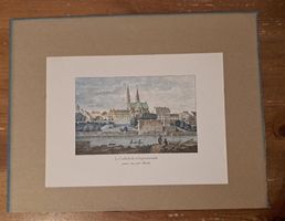 Basel "La Cathédrale et la Promenade" Kolorierter Stich