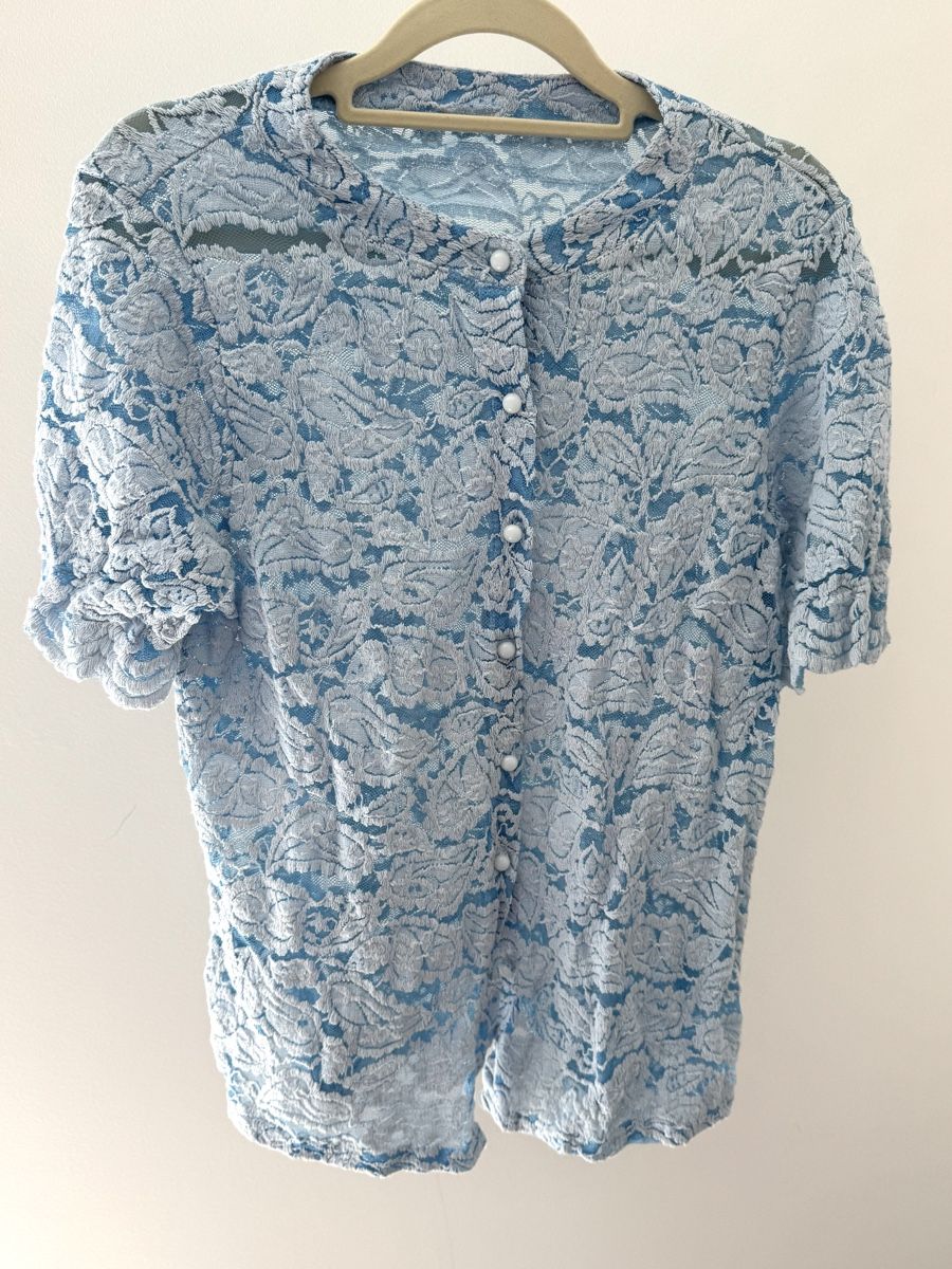 Camicette: Vintage Spitzenbluse blau – Usato da Zürich venduto da di_archive 1