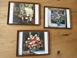 3er Set Wandbilder mit Holzrahmen, Vintage Stil
