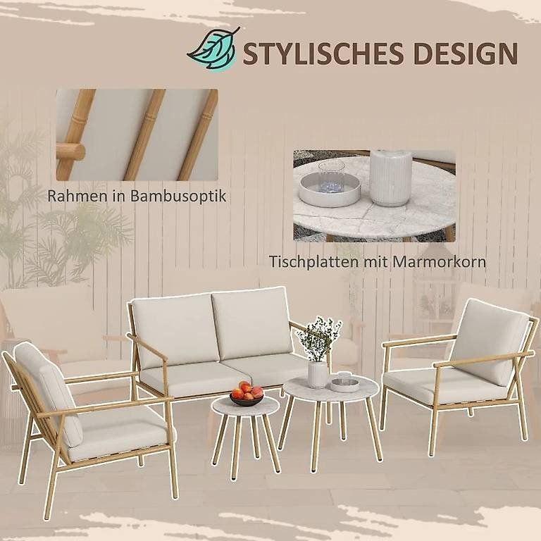 Set di tavolo e panche: Stabiles Gartenmöbel-Set, 5-teilig, Tisch in Marmoroptik – Nuovo e nell'imballaggio originale da Flawil venduto da vivalacasa 5