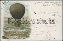 GES Genève - Landesausstellung 1896 - Ballon - Litho