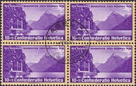 1938, Pro P: B1y im Viererblock: BASEL mit Stempel: 1.AUG.38