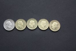 5 Rappen  Muenzen 1980, 1981, 1982, 1983, 1984