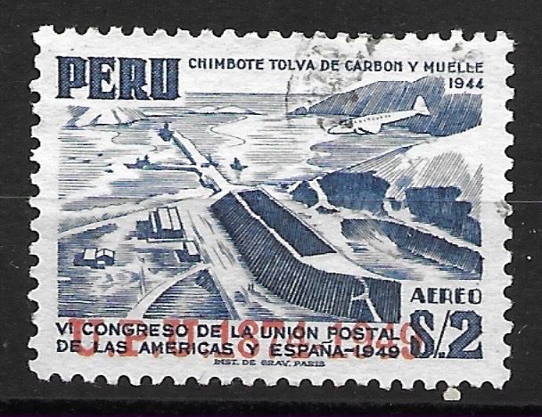 Alle Briefmarken: Peru 1951: Kohlenhalde und Dock – Gebraucht aus Zürich von Rainstamps