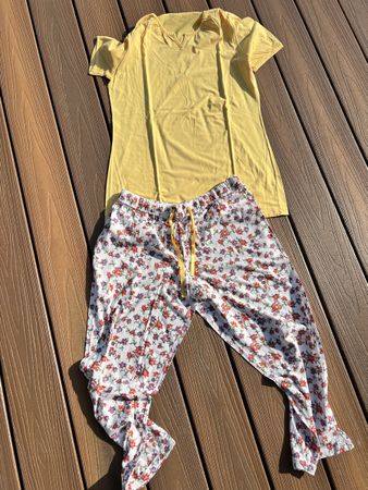 Pyjama Schiesser, Shirt & Blumenhose, 40/42