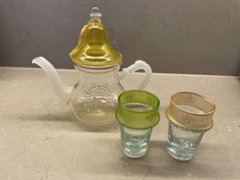 Marokkanische Teekanne mit 2 Gläsern, 3-teiliges Set