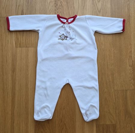 Petit Bateau Strampler Velours weiss rot 74
