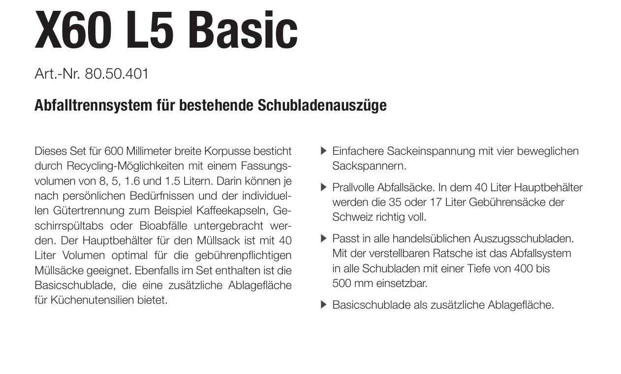 Müllex Abfalleimer: 066 Müllex Abfallsystem X60 L5 Basic – Neu und originalverpackt aus Derendingen von Meisterstuecke 2