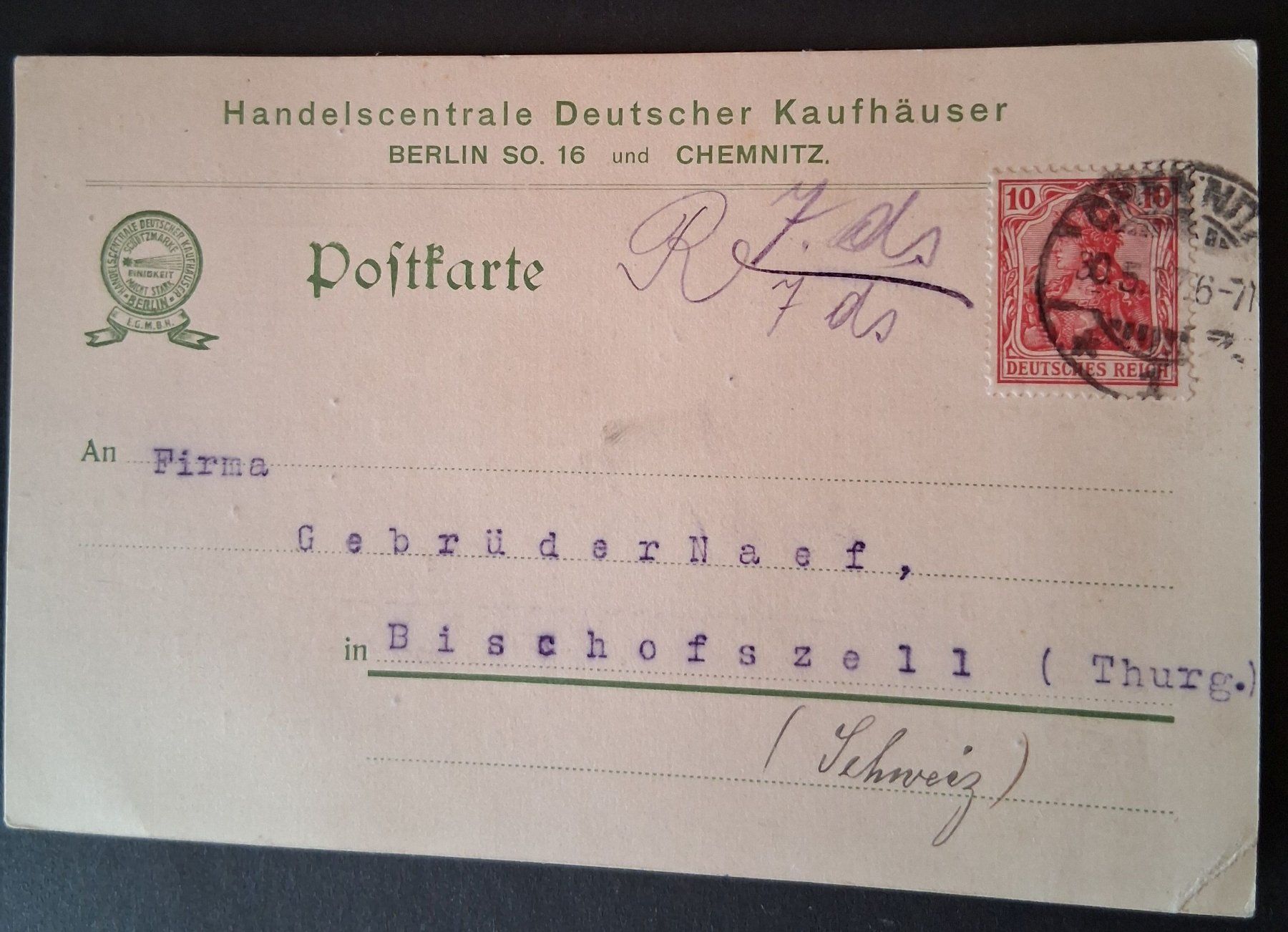 Tutti i francobolli: Postkarte Chemnitz-Bischofszell, 1917 – Usato da Stalden (Sarnen) venduto da Salina_23