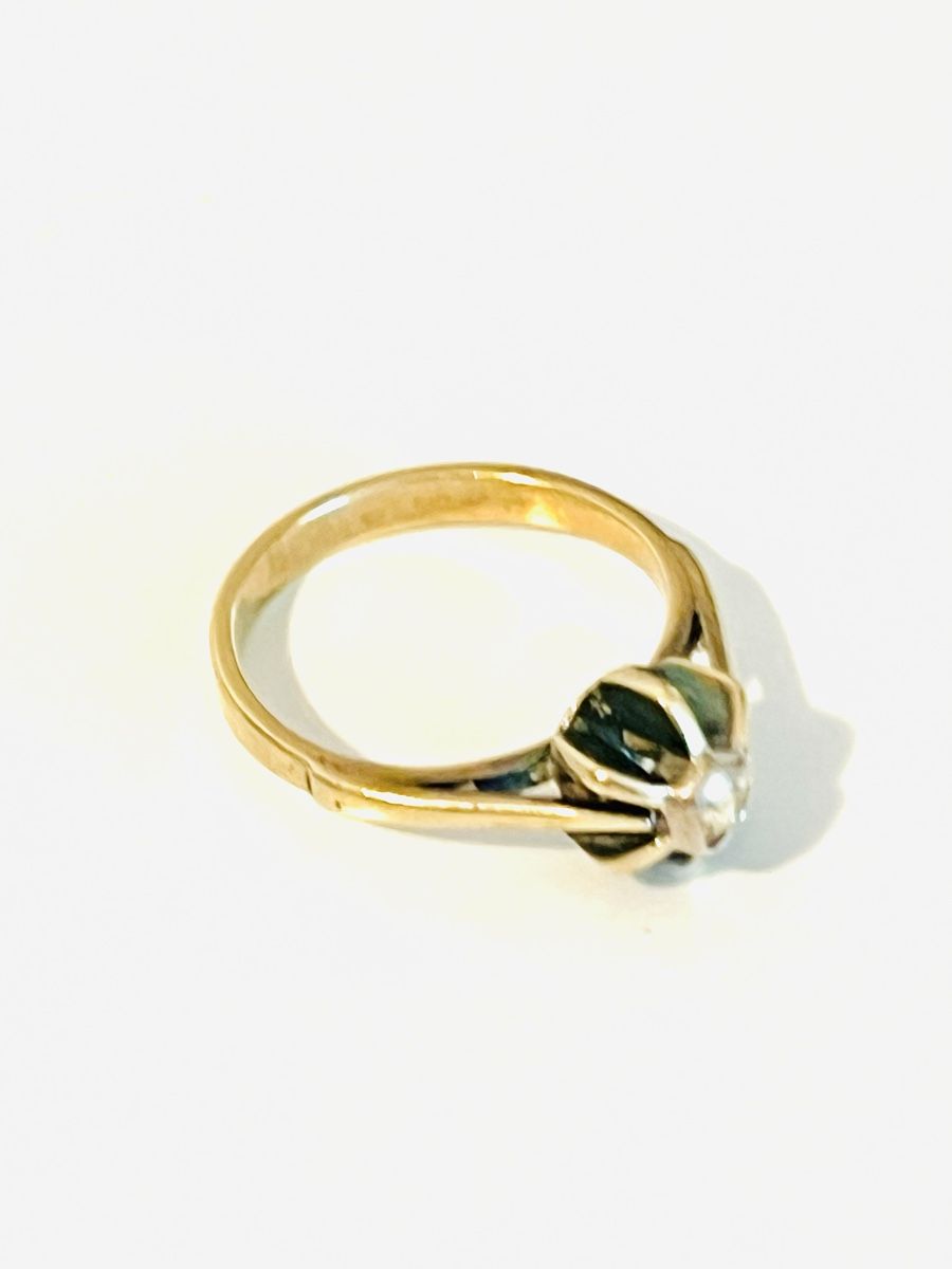 Anelli: 14K Yellow Gold Natural Diamond Solitaire Ring – Usato da Rüschlikon venduto da topswissvintage 4