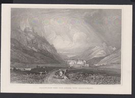 Madulein   GR   -   alter Stich mit Dorf und Ruine Gardovall