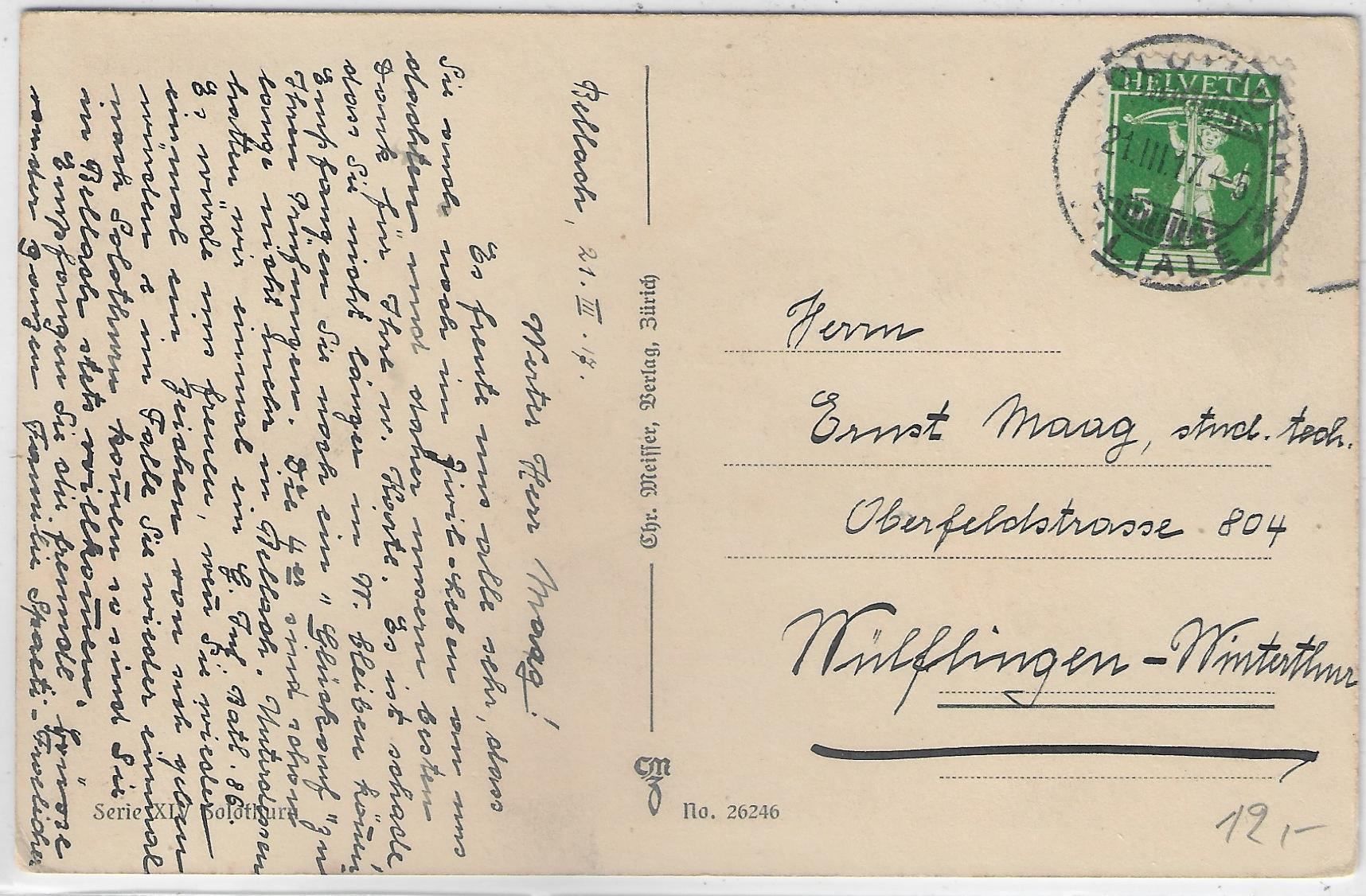 Cartoline postali: Solothurn - Rechtes Aareufer mit Spital- – Usato da Ettingen venduto da Kartenplanet 1