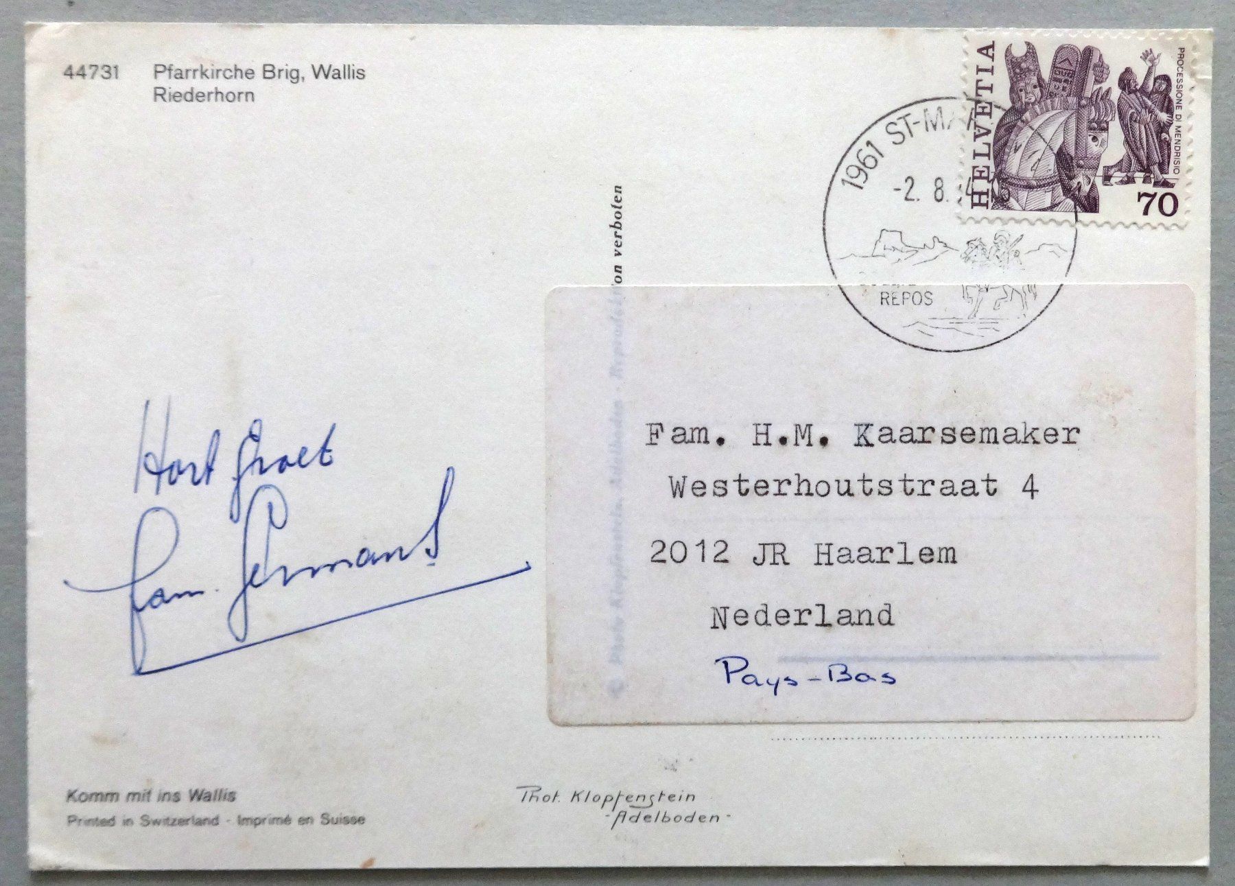 Cartes postales: Pfarrkirche Brig, Riederhorn – D'occasion à Fétigny par Billy2miny 1