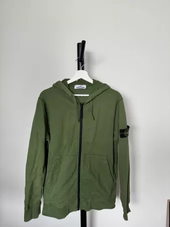 Stone Island Zip Hoodie Gr. L. Olivgrün, Original mit Badge