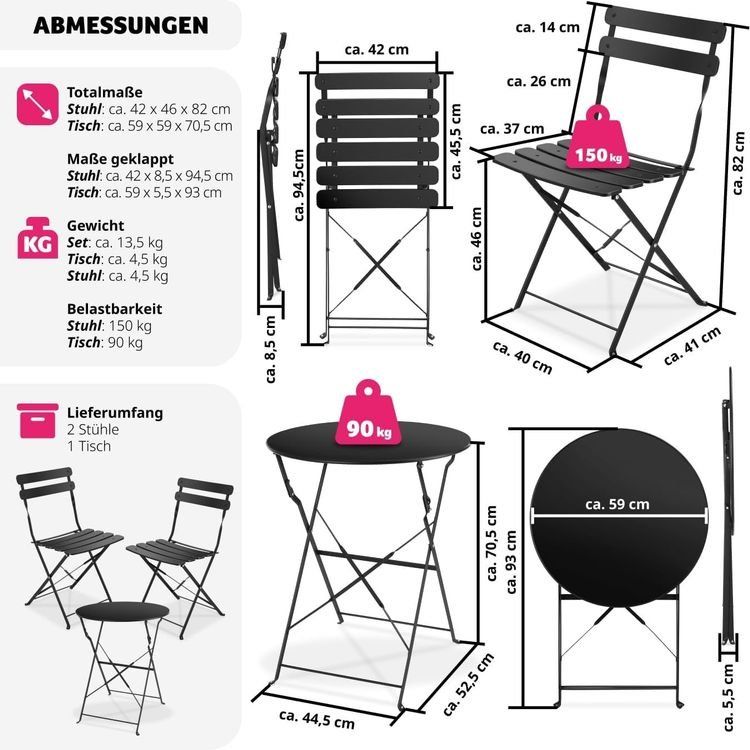 Set de table et chaises: Gartenmöbel Bistro Set Klapptisch mit 2 Stühlen VALENTIN – Neuf avec emballage d'origine à Lachen SZ par sw3zzy 3