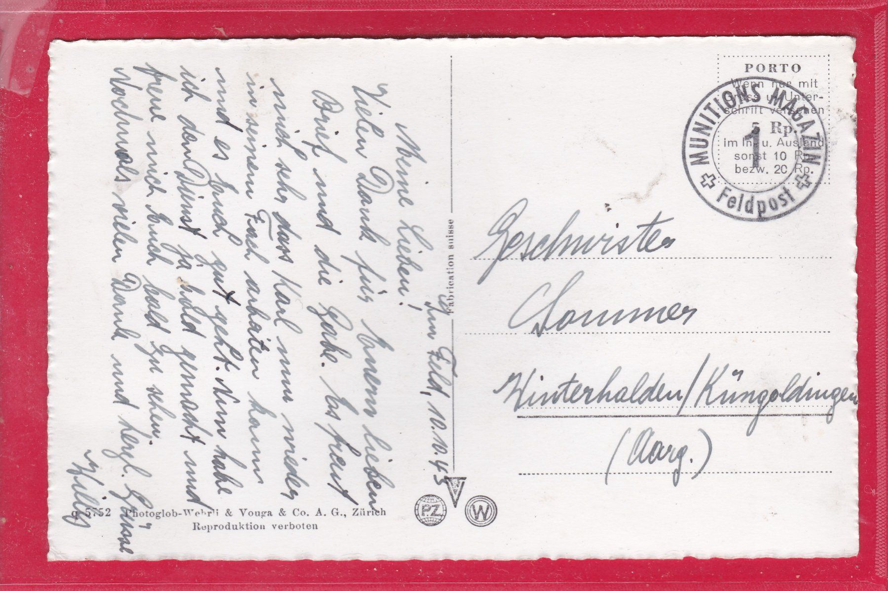 Cartoline postali: THUN, HAUPTGASSE, FELDPOST, 10.10.1943 – Usato da Oberrieden venduto da Gebirgsstelze 1